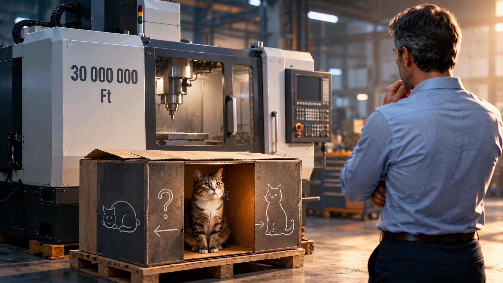 Egy 30 millió forintos ipari gép és Schrödinger macskája – a kockázatvállalás és az üzleti döntések illusztrációja